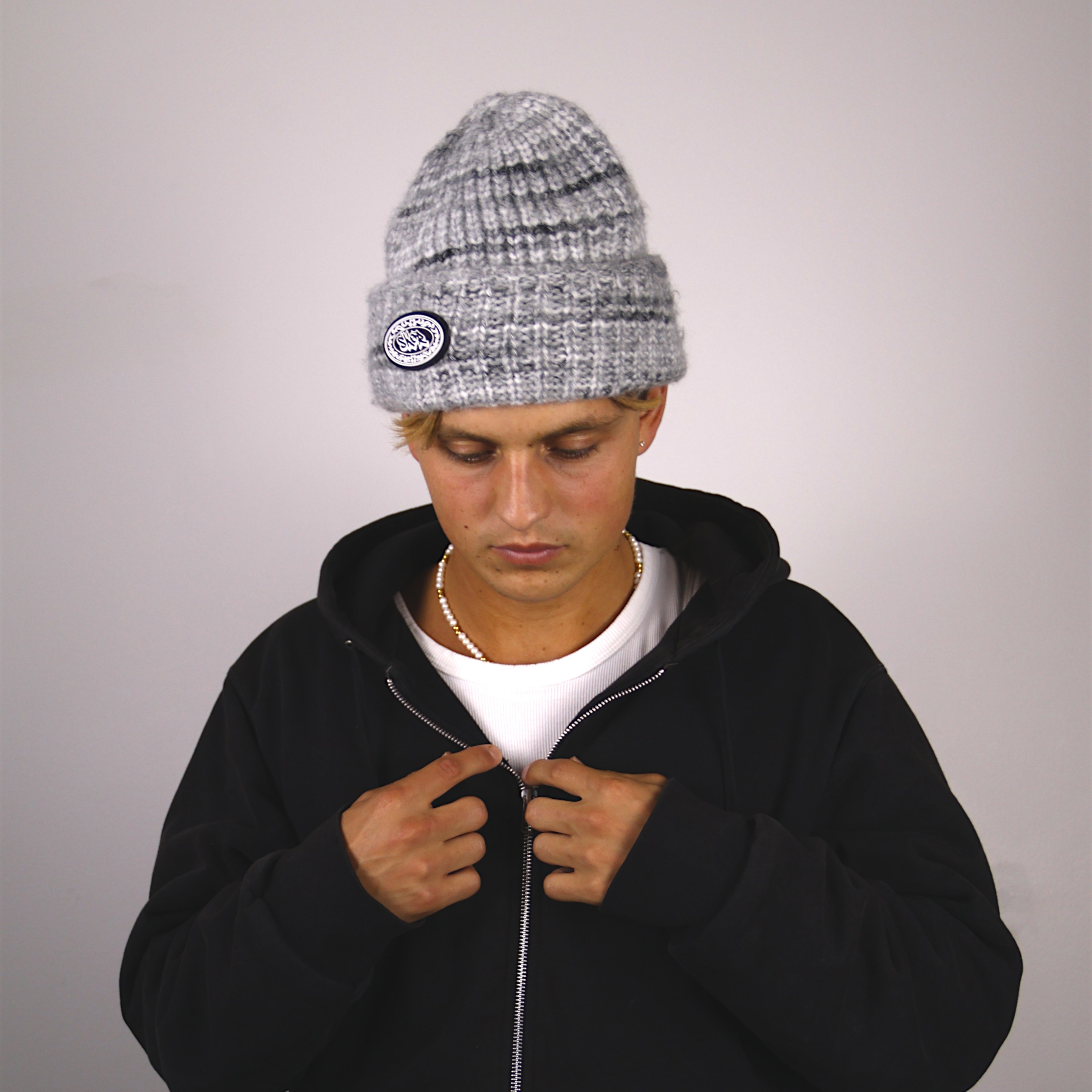 WHITE & BLACK BEANIE