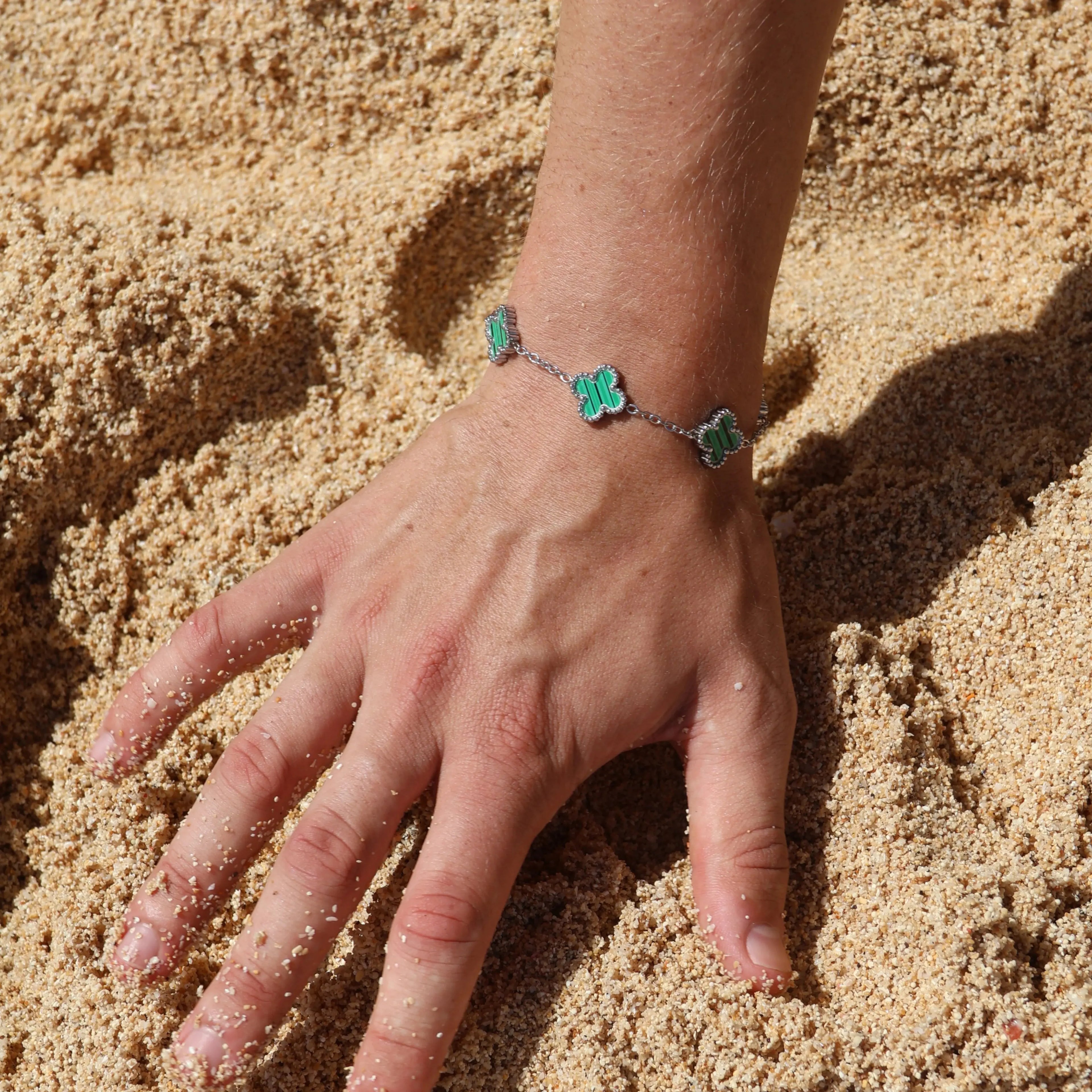 CLOVE BRACELET SILVER GREEN SKØR