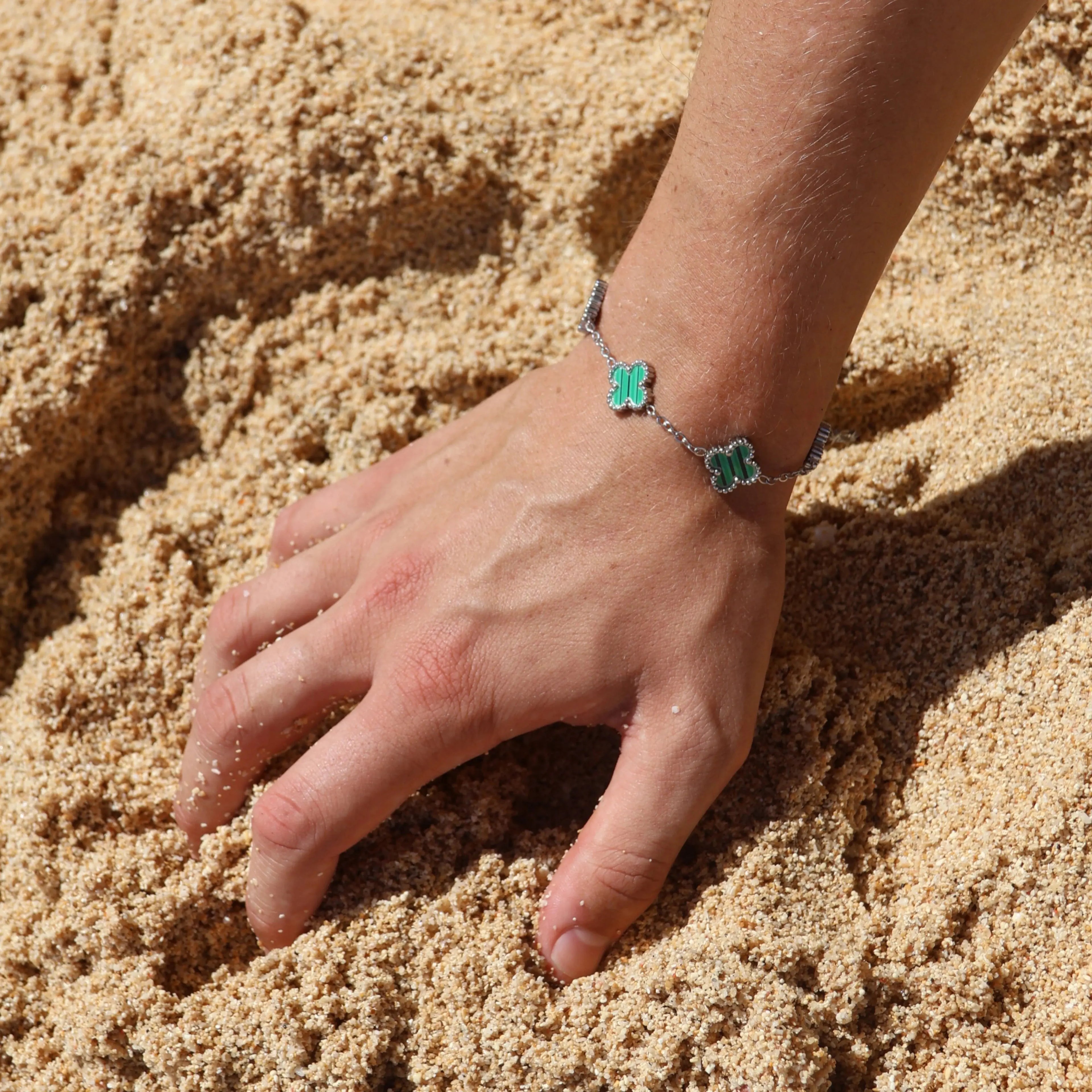 CLOVE BRACELET SILVER GREEN SKØR
